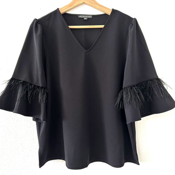 Adrianna Papell Women's Black Top Statement Sleeves Sz Medium Formal Old Money - Picture 2 of 10